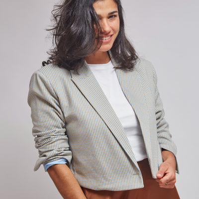 Blazer crop Lagos cuadrados celeste